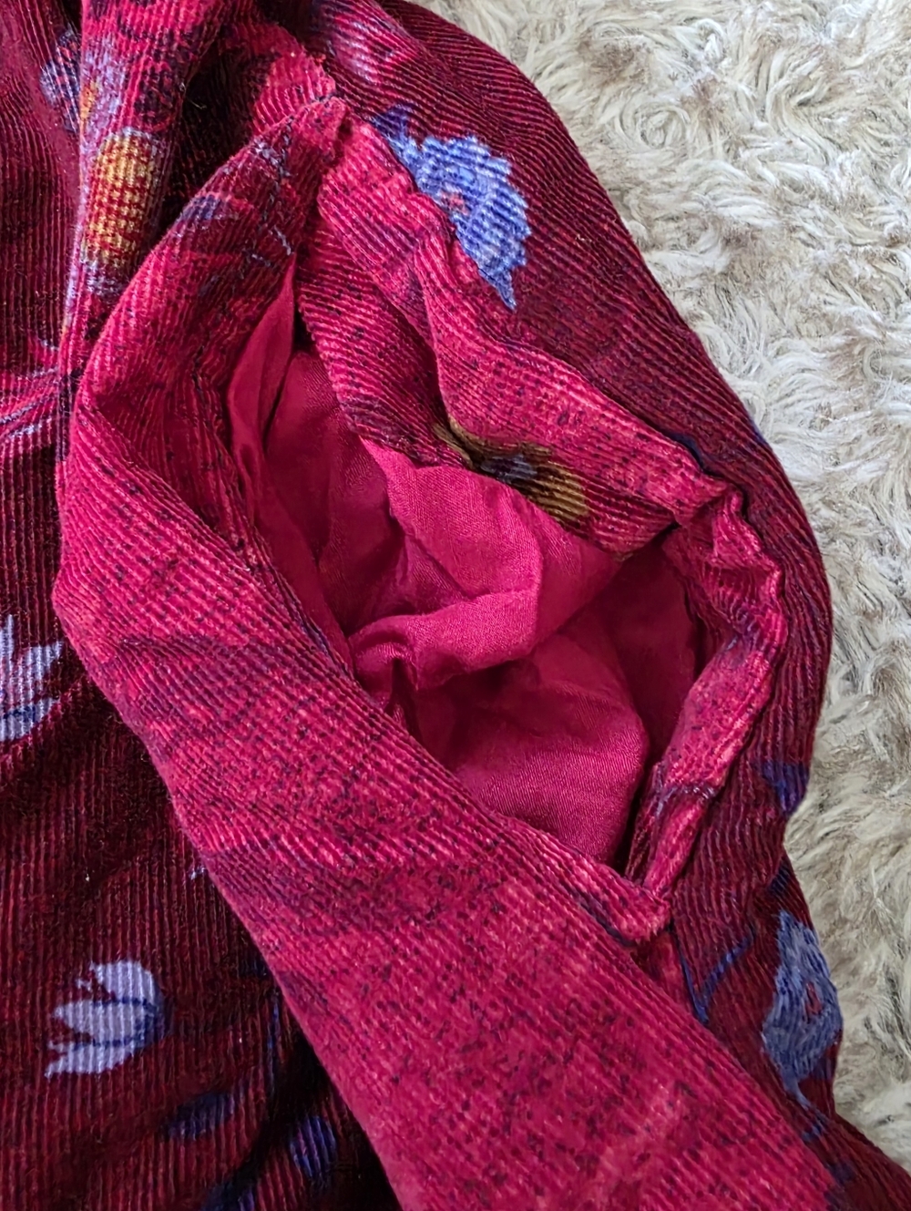 Free People Gail Midi‎ Dress Scarlet Combo Colorblocked Floral Corduroy - Picture 11 of 16